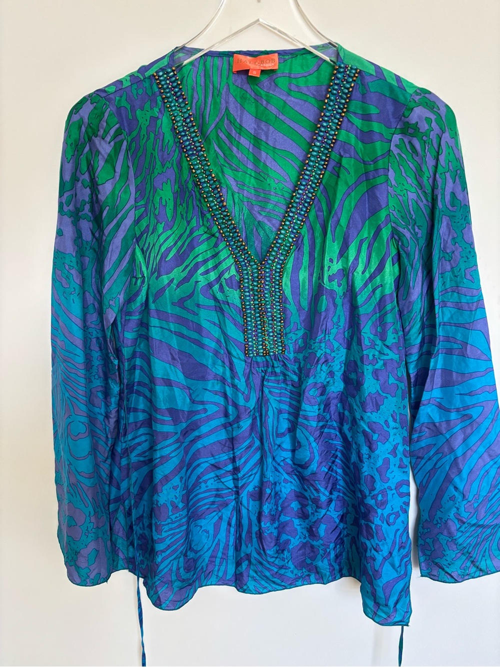Hale Bob Turquoise and Emerald Beaded V-Neck Tunic